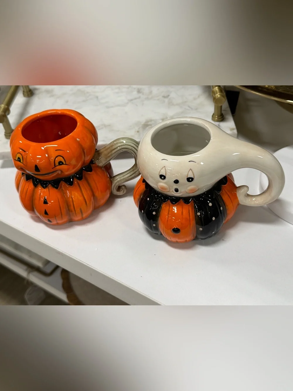 2 Halloween Pumpkin Ceramic Mug - Orange & Black